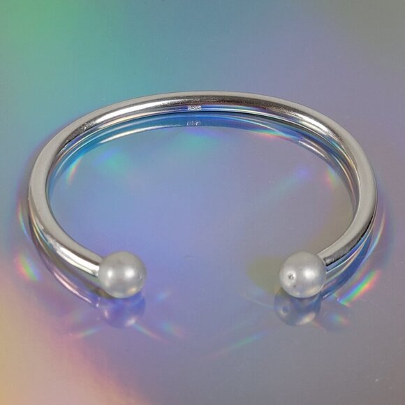 Unbranded Jewelry - Diamond Accent Ball Charm Sterling Silver Cuff Bracelet 7 Inch